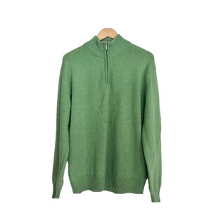 Ungaro Knitwear 1/4 Zip Sweater 100% Extra Fine Merino Wool Green Pullover italy